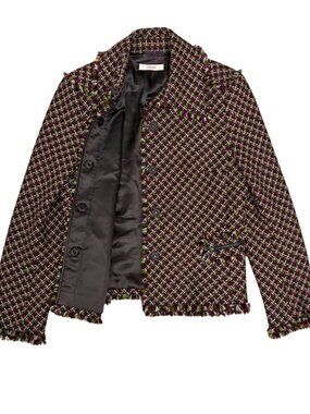 $1,300 LAUREL Tweed Luxury Blazer Jacket Wool Luxury Business Coat Womens Medium